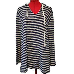 LA BLANCA Blue w White Stripes Sweater Blouse Hoodie Stretch Size S
